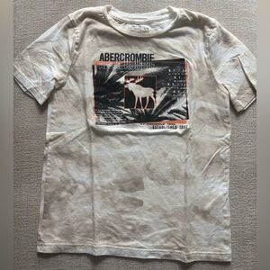 Abercrombie Kids Cream Graphic Short Sleeve Tee with Black & Orange Print